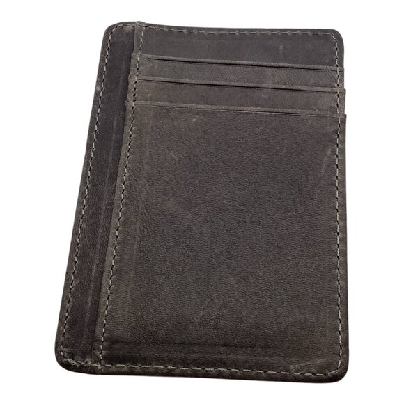 Slim Gray Leather Card Holder With ID Window & Multiple Card Slots - Picture 2 of 4